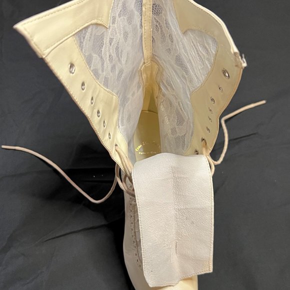 Oak Tree Farms Vesper leather and lace Victorian wedding boots in beige pearl. - Picture 6 of 7